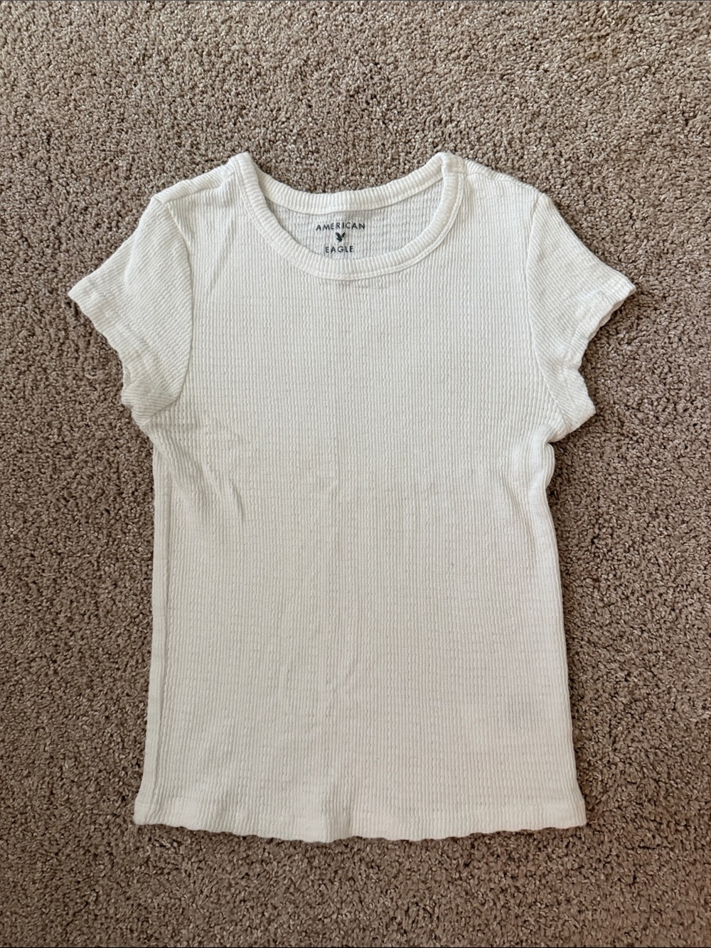 American Eagle White Ribbed Short Sleeve Tee
